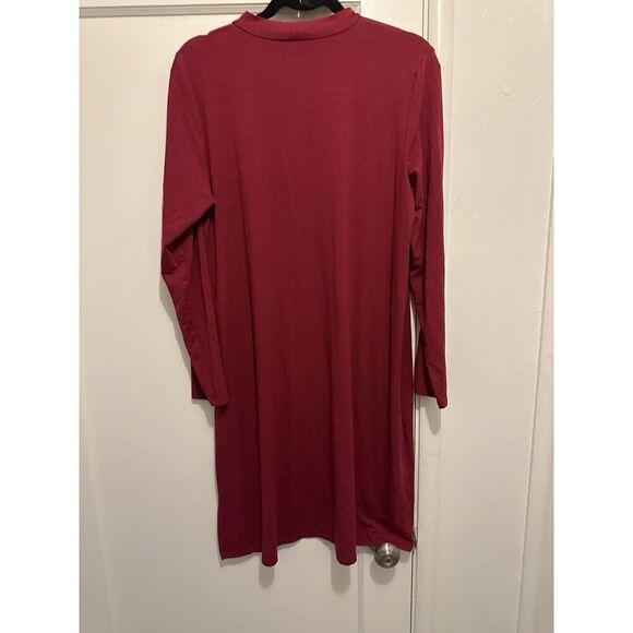 Eileen Fisher Viscose Knit Long Tunic Top Dress Side Slit Ballet Neck Wine Sz L - Picture 3 of 5